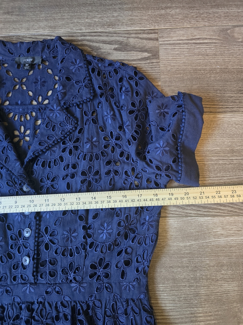 J.Crew Dress Womens 10 Navy Mahalia Embroidered Eyelet Midi Cottagecore Coastal - Picture 5 of 8